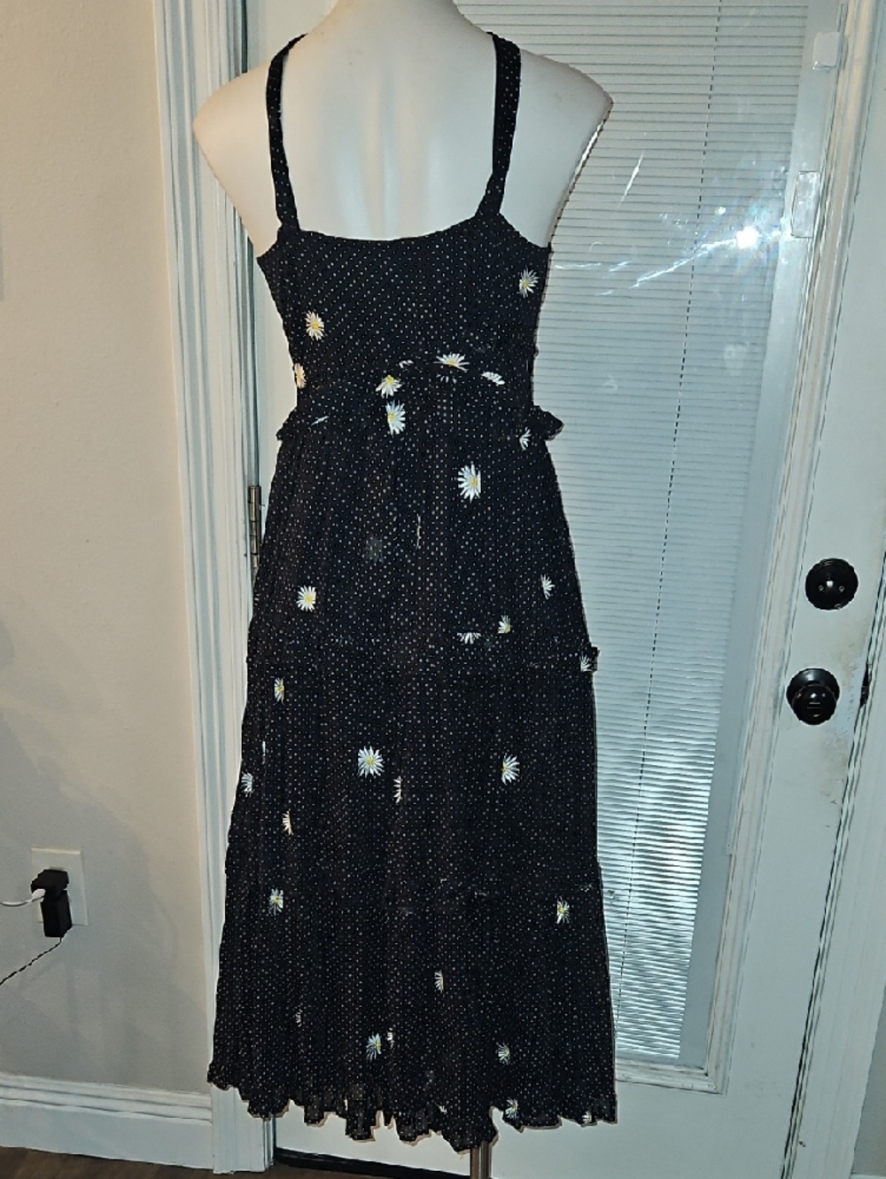 Free People Black Daisy Halter Maxi Dress with White Floral Accent - Picture 3 of 3